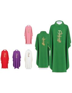 Casulla Bordado Dorado Px Trigo + Estola Bordada Roja