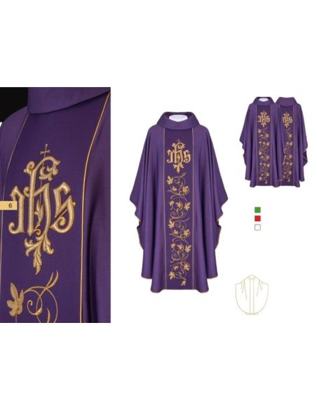 Casulla Bordado Dorado Completo Jhs + Estola Bordada Blanca