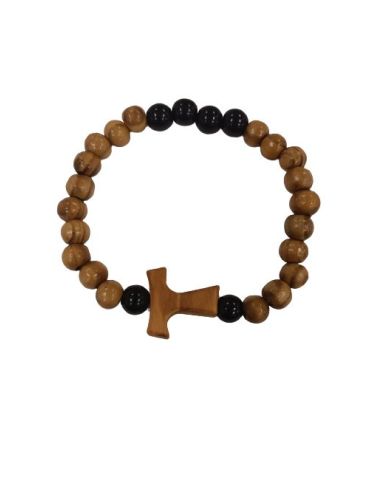Brazalete Madera Olivo Y Negra Cruz Tau