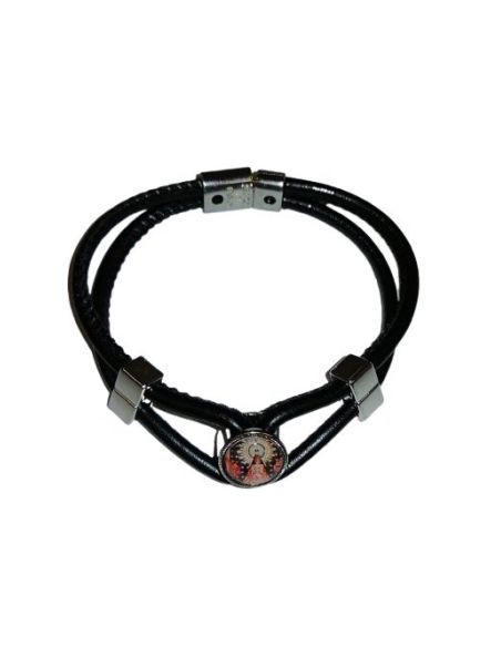 Pulsera Piel Rodonda Metal Negra V. Pilar