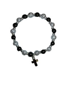 Brazalete Hematites 8Mm Plateado Con Cruz