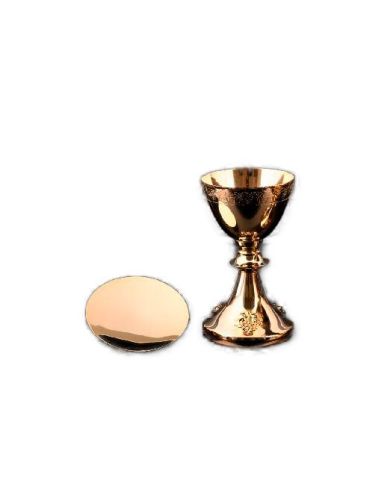 Cáliz Pie Uvas Con Patena Baño Oro 20Cm