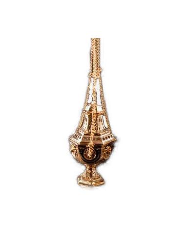 Incensario Latón Dorado 27Cm Cadenas C/Bol Interior