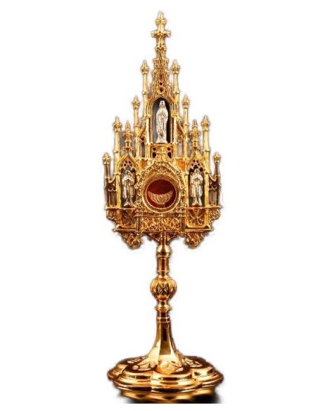 Custodia Neogótica 40Cm Latón Baño Oro Host.Diam.3Cm