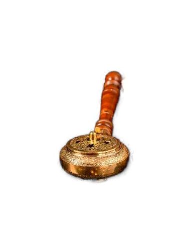 Sartén Latón Dorado Incienso Con Carbón 23Cm Mango Madera