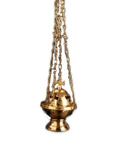 Incensario Latón Dorado Con Cruz 15Cm Cadenas C/Bol Interior