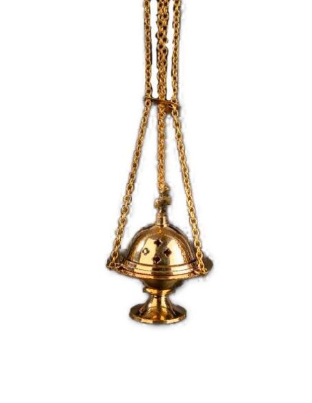 Incensario Latón Dorado Con Cruz 11Cm Cadenas C/Bol Interior