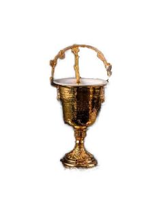Balde Martillado Latón Dorado Agua Bendita 35,5Cmx26Cm Con Hisopo