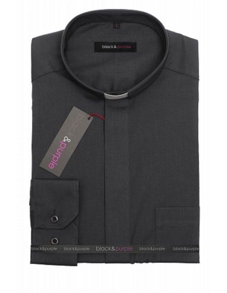 Camisa Popelín Cuello Tirilla Manga Larga Negra Xl