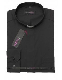 Camisa Popelín Cuello Tirilla Manga Corta Negra Xl