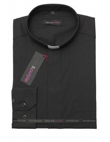 Camisa Popelín Cuello Tirilla Manga Corta Negra Xl