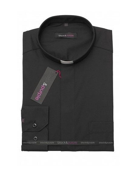 Camisa Popelín Cuello Tirilla Manga Corta Negra S