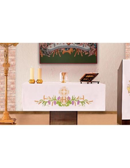 Mantel altar 150x250cm bordado cruz-jhs frontal poliéster 80%|Libreriasalesiana