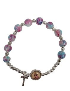 Brazalete Cristal Efec.Piedra Rosa C/Cruz Metal Carmen