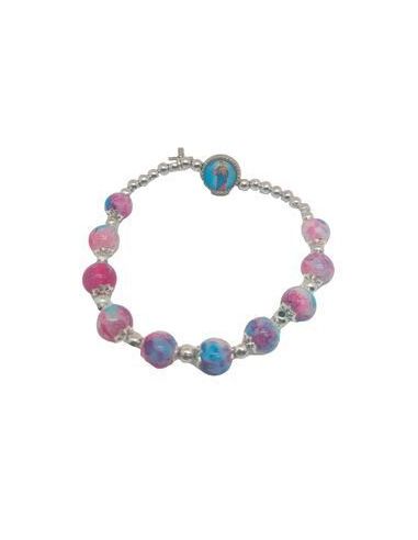 Brazalete Cristal Efec.Piedra Rosa C/Cruz Metal Auxiliadora