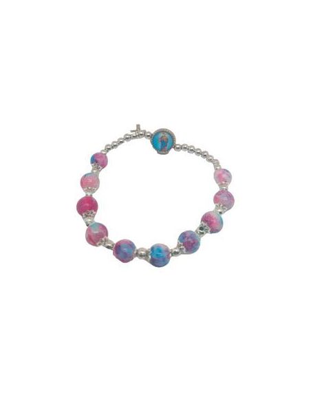 Brazalete Cristal Efec.Piedra Rosa C/Cruz Metal Auxiliadora