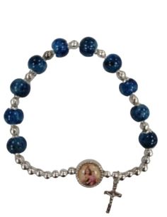 Brazalete Cristal Efec.Piedra Azul C/Cruz Metal Carmen