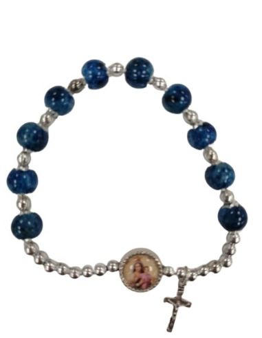 Brazalete Cristal Efec.Piedra Azul C/Cruz Metal Carmen