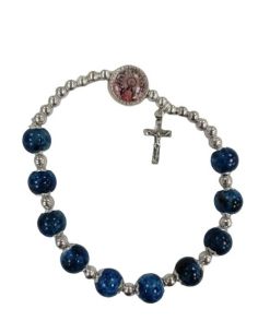 Brazalete Cristal Efec.Piedra Azul C/Cruz Metal V.Pilar