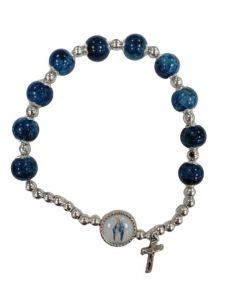 Brazalete Cristal Efec.Piedra Azul C/Cruz Metal Milagrosa