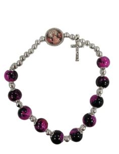 Brazalete Cristal Efec.Piedra Fucsia C/Cruz Metal V.Pilar