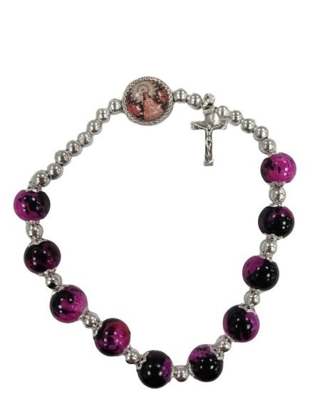Brazalete Cristal Efec.Piedra Fucsia C/Cruz Metal V.Pilar