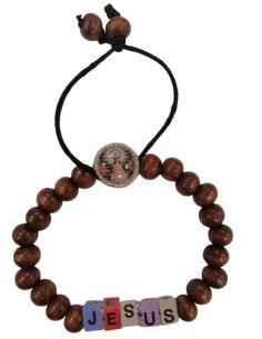 Brazalete Madera Letra Cubos Jesus - Virgen Del Pilar