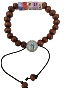Brazalete Madera Letra Cubos Jesus - Milagrosa