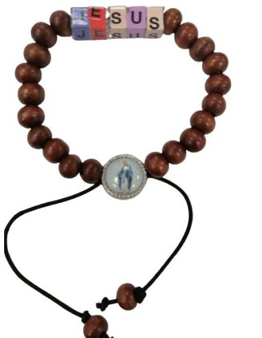 Brazalete Madera Letra Cubos Jesus - Milagrosa