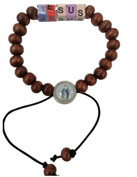 Brazalete Madera Letra Cubos Jesus - Milagrosa