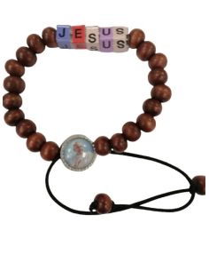 Brazalete Madera Letra Cubos Jesus - Papa Francisco