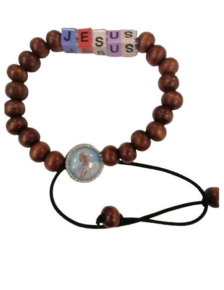 Brazalete Madera Letra Cubos Jesus - Papa Francisco