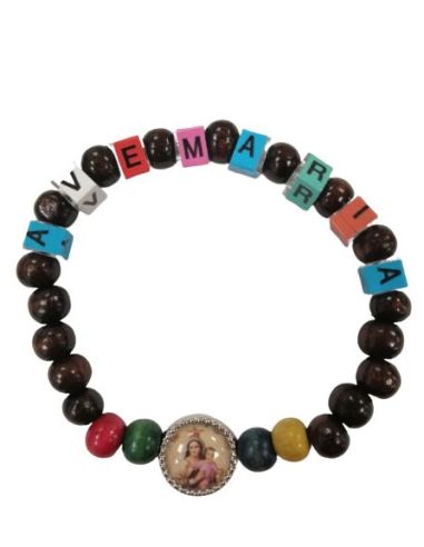 Brazalete Madera Letras Cubo Ave Maria V.Carmen