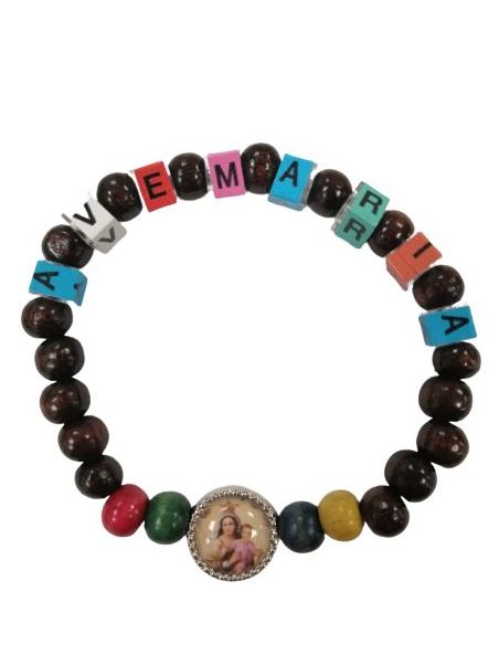Brazalete Madera Letras Cubo Ave Maria V.Carmen