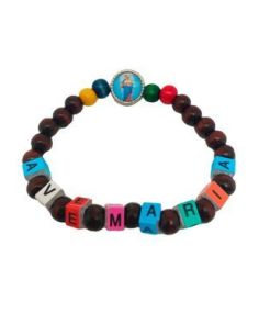 Brazalete Madera Letras Cubo Ave Maria Auxiliadora