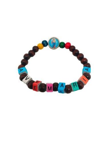 Brazalete Madera Letras Cubo Ave Maria Auxiliadora