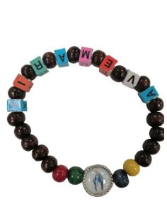 Brazalete Madera Letras Cubo Ave Maria Milagrosa