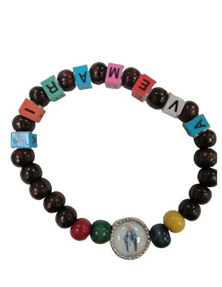 Brazalete Madera Letras Cubo Ave Maria Milagrosa