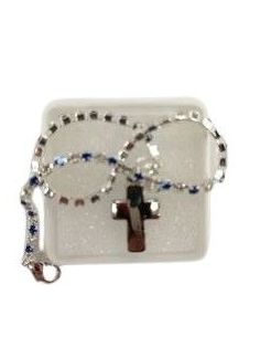 Pulsera Metal Rodio Brillantes Azules Cruz Bombata