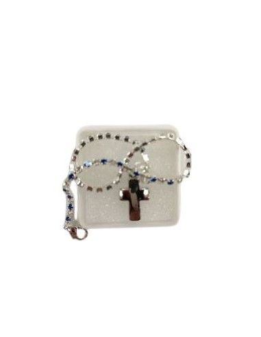 Pulsera Metal Rodio Brillantes Azules Cruz Bombata