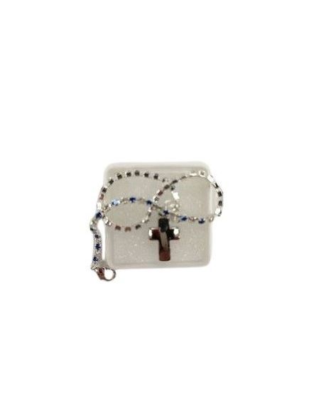 Pulsera Metal Rodio Brillantes Azules Cruz Bombata