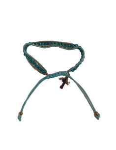 Brazalete Ajustab.Metal Cristal Cuerda Celeste C/Cruz