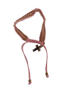Brazalete Ajustab.Metal Cristal Cuerda Rosa C/Cruz
