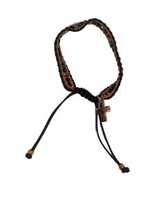 Brazalete Ajustab.Metal Cristal Cuerda Negra C/Cruz
