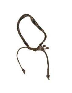Brazalete Ajustab.Metal Cristal Cuerda Verde C/Cruz