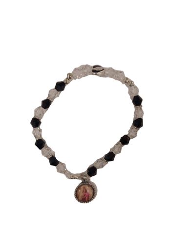 Pulsera Cristal Virgen Cristal Rombo Negra V.Carmen