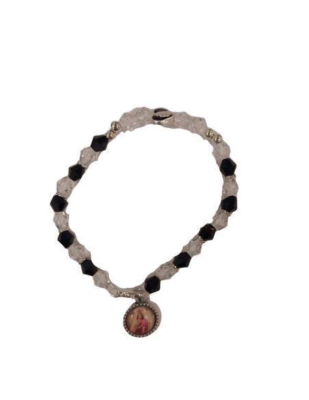 Pulsera Cristal Virgen Cristal Rombo Negra V.Carmen