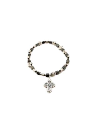 Pulsera cubos hematine c/cruz