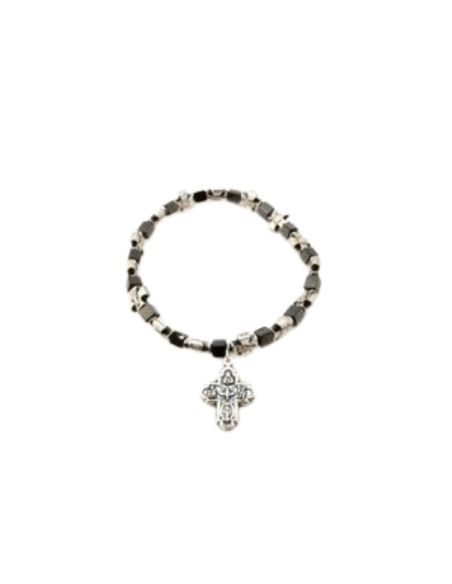 Pulsera cubos hematine c/cruz