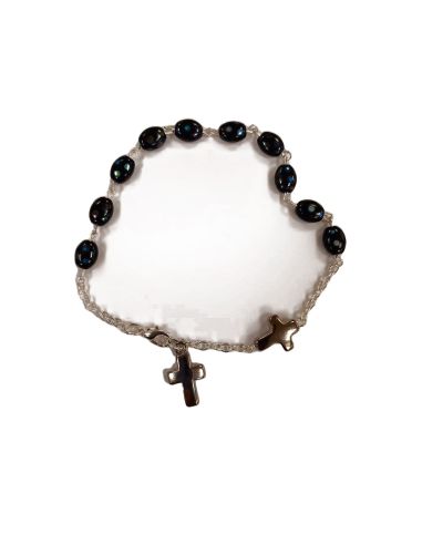 Pulsera Cristal 6X8 Negra Efec Semillas Dos Cruces